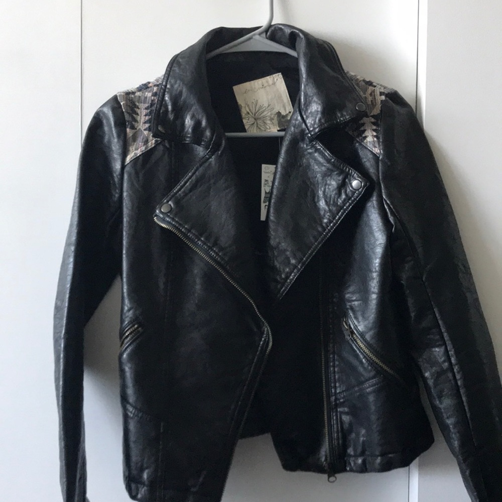 Leather Embroidered Moto Jacket
